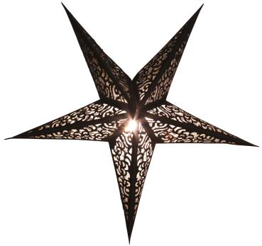 Baby Kala Black / Silverglitter - Foldable glowing Paperstar with 5 points, 40 cm